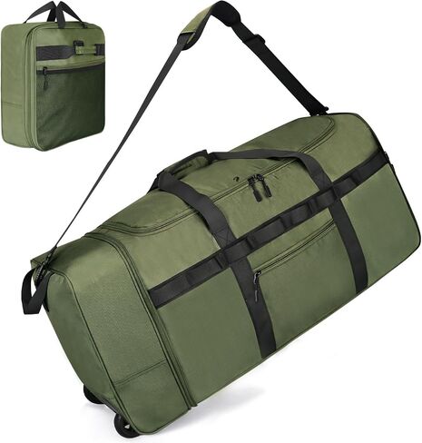 Rolling Duffle Bag with Wheels, 85L Expandable Rolling Duffel Bag for Travelling, Extra Large Foldable Carry on Travel Duffle Bag for Men in Kuwait