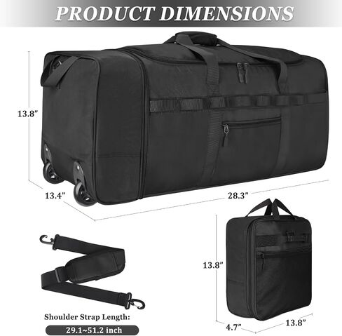 Rolling Duffle Bag with Wheels, 85L Expandable Rolling Duffel Bag for Travelling, Extra Large Foldable Carry on Travel Duffle Bag for Men in Kuwait