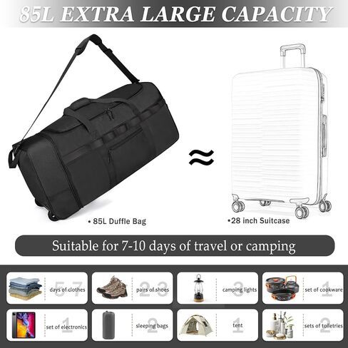 Rolling Duffle Bag with Wheels, 85L Expandable Rolling Duffel Bag for Travelling, Extra Large Foldable Carry on Travel Duffle Bag for Men in Kuwait