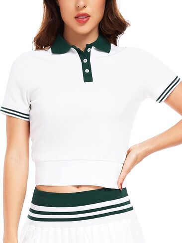 IBL LiveShine Polo Shirts for Women, Cropped Preppy Short Sleeve 3-Button Pique Cotton Soft Breathable Athletic Casual Golf in Saudi Arabia