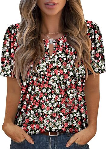 Angerella Womens Tops Dressy Casual Summer Short Sleeve T-Shirts Trendy Loose Blouse V Neck Tunic Tops to Wear with Leggings in Saudi Arabia