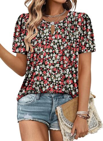 Angerella Womens Tops Dressy Casual Summer Short Sleeve T-Shirts Trendy Loose Blouse V Neck Tunic Tops to Wear with Leggings in Saudi Arabia