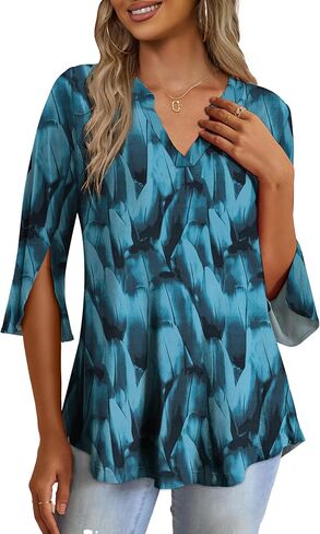 FOLUNSI Women's Plus Size 3/4 Sleeve Tunic Tops V Neck Blouses Dressy Casual L-4XL in Kuwait