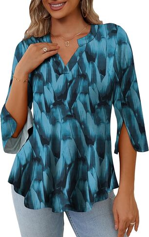 FOLUNSI Women's Plus Size 3/4 Sleeve Tunic Tops V Neck Blouses Dressy Casual L-4XL in Kuwait