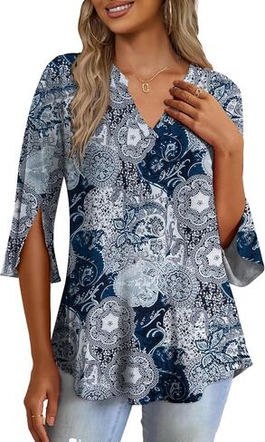 FOLUNSI Women's Plus Size 3/4 Sleeve Tunic Tops V Neck Blouses Dressy Casual L-4XL in Kuwait