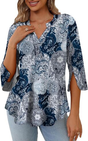 FOLUNSI Women's Plus Size 3/4 Sleeve Tunic Tops V Neck Blouses Dressy Casual L-4XL in Kuwait