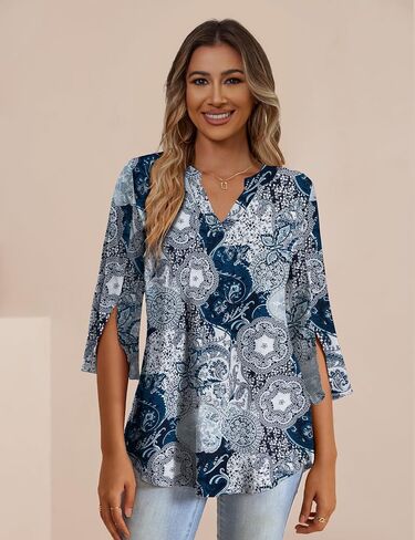 FOLUNSI Women's Plus Size 3/4 Sleeve Tunic Tops V Neck Blouses Dressy Casual L-4XL in Kuwait