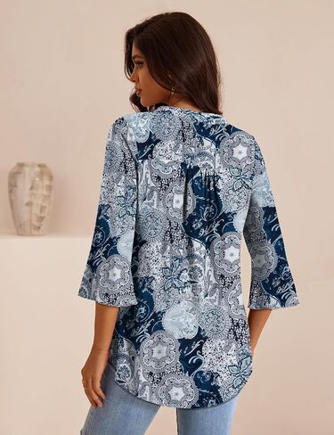 FOLUNSI Women's Plus Size 3/4 Sleeve Tunic Tops V Neck Blouses Dressy Casual L-4XL in Kuwait