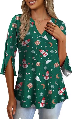 FOLUNSI Women's Plus Size 3/4 Sleeve Tunic Tops V Neck Blouses Dressy Casual L-4XL in Kuwait