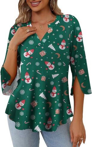 FOLUNSI Women's Plus Size 3/4 Sleeve Tunic Tops V Neck Blouses Dressy Casual L-4XL in Kuwait