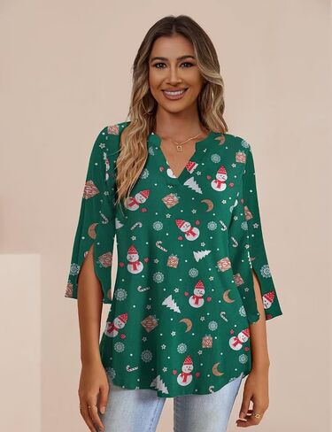 FOLUNSI Women's Plus Size 3/4 Sleeve Tunic Tops V Neck Blouses Dressy Casual L-4XL in Kuwait