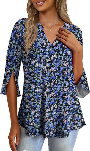 FOLUNSI Women's Plus Size 3/4 Sleeve Tunic Tops V Neck Blouses Dressy Casual L-4XL in Kuwait