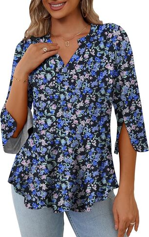 FOLUNSI Women's Plus Size 3/4 Sleeve Tunic Tops V Neck Blouses Dressy Casual L-4XL in Kuwait