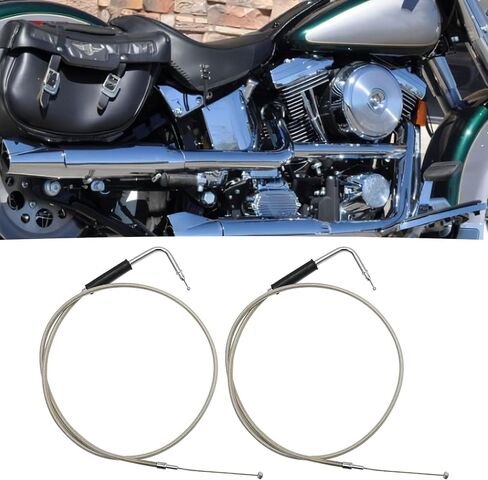 56579-02A Stainless Steel Throttle and Idle Cable Set, Replacement for Harley-Davidson FXST FLST 1996-UP, FLT 1996-2007, XL 1996-UP, Replaces 56579-02A in Saudi Arabia