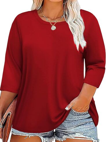 Plus Size 3/4 Sleeve T Shirts Women Fall Tops Round Neck Tshirts Tunic Casual Tee in Kuwait