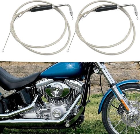 56579-02A Stainless Steel Throttle and Idle Cable Set, Replacement for Harley-Davidson FXST FLST 1996-UP, FLT 1996-2007, XL 1996-UP, Replaces 56579-02A in Saudi Arabia