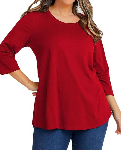 Plus Size 3/4 Sleeve T Shirts Women Fall Tops Round Neck Tshirts Tunic Casual Tee in Kuwait