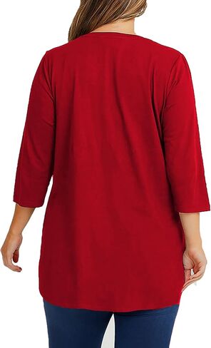 Plus Size 3/4 Sleeve T Shirts Women Fall Tops Round Neck Tshirts Tunic Casual Tee in Kuwait