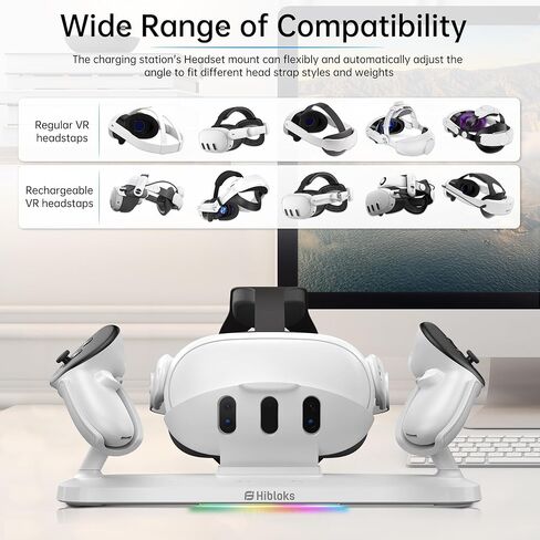 HiBloks Charging Dock for Meta Quest 3, Magnetic Wireless Charging for Oculus Quest 3S Controller with 20W Adapter, 2 Rechargeable Batteries, 2 Battery Cover, 2 Silicone Grip Covers and Charger Cable in Saudi Arabia