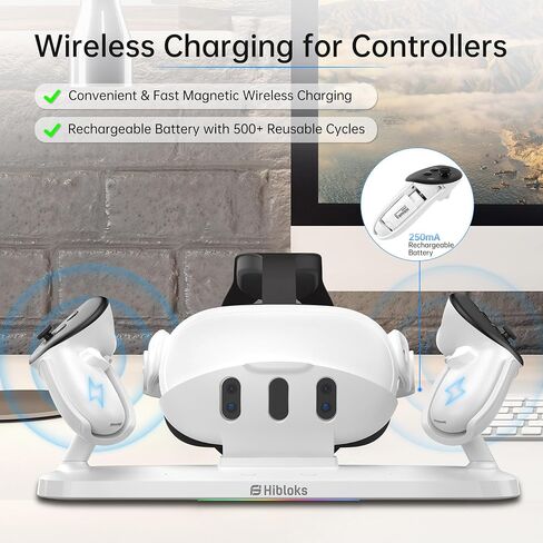 HiBloks Charging Dock for Meta Quest 3, Magnetic Wireless Charging for Oculus Quest 3S Controller with 20W Adapter, 2 Rechargeable Batteries, 2 Battery Cover, 2 Silicone Grip Covers and Charger Cable in Saudi Arabia