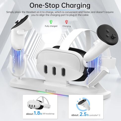 HiBloks Charging Dock for Meta Quest 3, Magnetic Wireless Charging for Oculus Quest 3S Controller with 20W Adapter, 2 Rechargeable Batteries, 2 Battery Cover, 2 Silicone Grip Covers and Charger Cable in Saudi Arabia