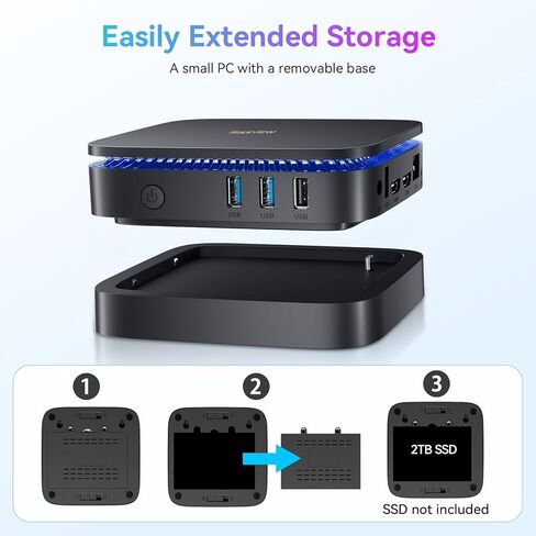 كمبيوتر بلاك فيو ميني إنتل 12th N95، ميني بي سي نافذة 11 برو 16 جيجابايت رام 1 تيرابايت SSD، كمبيوتر ميكرو يدعم توسيع 2 تيرابايت، شاشة HDMI مزدوجة 4K، واي فاي مزدوج، BT4.2، كمبيوتر مكتبي صغير مدمج وفعال in Kuwait