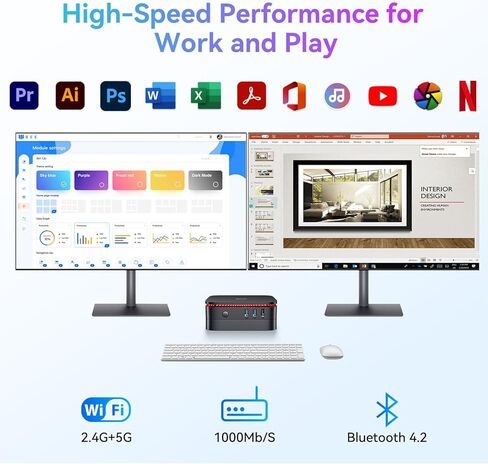 كمبيوتر بلاك فيو ميني إنتل 12th N95، ميني بي سي نافذة 11 برو 16 جيجابايت رام 1 تيرابايت SSD، كمبيوتر ميكرو يدعم توسيع 2 تيرابايت، شاشة HDMI مزدوجة 4K، واي فاي مزدوج، BT4.2، كمبيوتر مكتبي صغير مدمج وفعال in Kuwait