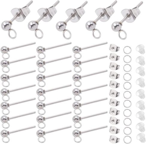 1 مربع 150pcs الفضة قرط القرط بعد كرة القرط قرط مع حفرة حلقة Hypoallergenic صغير جولة الفولاذ المقاوم للصدأ القرط النتائج لتصنيع المجوهرات لوازم ديي كراف in Saudi Arabia