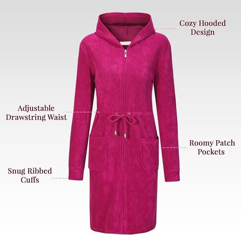 نساء Terry Cloth Zipper Robe zip up bathrobes with goples cotton cotton housecoat loungown oungewear in Kuwait