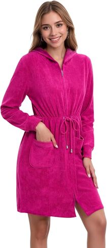 نساء Terry Cloth Zipper Robe zip up bathrobes with goples cotton cotton housecoat loungown oungewear in Kuwait