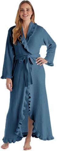 Softies Women's Ultra Soft Ruffle Ankle-Length Chenille Robe, Lightweight, Side Seam Pockets in Kuwait