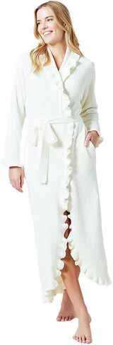 Softies Women's Ultra Soft Ruffle Ankle-Length Chenille Robe, Lightweight, Side Seam Pockets in Kuwait