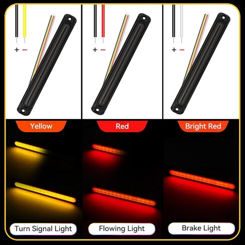 JERBOR 10 "LED Trailer Tail Light Bar Stop Stop Light Lights التعرف على مجموعة الأضواء Red & Amber Sequential Strobe Strip مصباح مع عدسة مدخنة للماء لالتقاط الشاحنة RV ATV UTV 2PCS in Kuwait