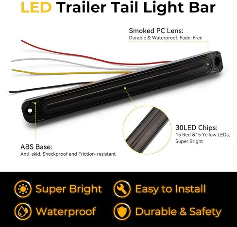 JERBOR 10 "LED Trailer Tail Light Bar Stop Stop Light Lights التعرف على مجموعة الأضواء Red & Amber Sequential Strobe Strip مصباح مع عدسة مدخنة للماء لالتقاط الشاحنة RV ATV UTV 2PCS in Kuwait