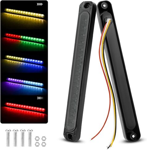 Jerbor 10" LED Trailer Tail Light Bar Brake Stop Turn Signal Lights Assembly Identification Red & Amber Sequential Strobe Strip Lamp w/Smoked Lens Waterproof for Truck Pickup Offroad RV ATV UTV 2Pcs in Saudi Arabia