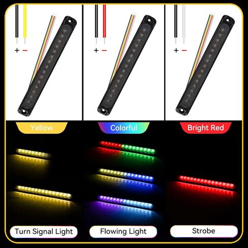 Jerbor 10" LED Trailer Tail Light Bar Brake Stop Turn Signal Lights Assembly Identification Red & Amber Sequential Strobe Strip Lamp w/Smoked Lens Waterproof for Truck Pickup Offroad RV ATV UTV 2Pcs in Saudi Arabia