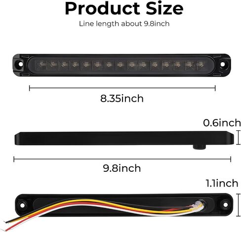 Jerbor 10" LED Trailer Tail Light Bar Brake Stop Turn Signal Lights Assembly Identification Red & Amber Sequential Strobe Strip Lamp w/Smoked Lens Waterproof for Truck Pickup Offroad RV ATV UTV 2Pcs in Saudi Arabia