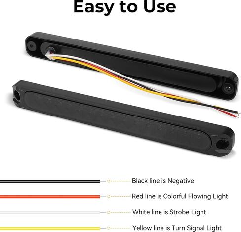 Jerbor 10" LED Trailer Tail Light Bar Brake Stop Turn Signal Lights Assembly Identification Red & Amber Sequential Strobe Strip Lamp w/Smoked Lens Waterproof for Truck Pickup Offroad RV ATV UTV 2Pcs in Saudi Arabia
