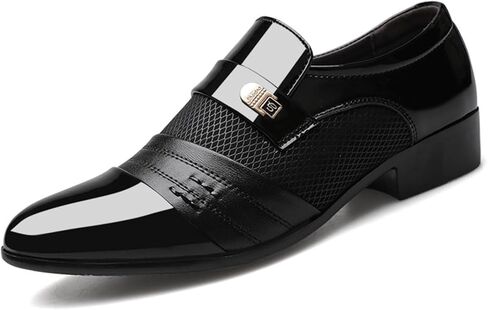 Men's Patent Leather Cap Toe Mesh Slip on Dress Loafers Formal Work Business Dress Office Shoes for Male in Kuwait