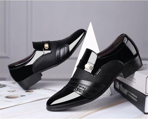 Men's Patent Leather Cap Toe Mesh Slip on Dress Loafers Formal Work Business Dress Office Shoes for Male in Kuwait