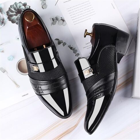 Men's Patent Leather Cap Toe Mesh Slip on Dress Loafers Formal Work Business Dress Office Shoes for Male in Kuwait