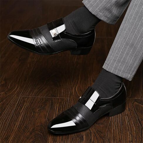 Men's Patent Leather Cap Toe Mesh Slip on Dress Loafers Formal Work Business Dress Office Shoes for Male in Kuwait