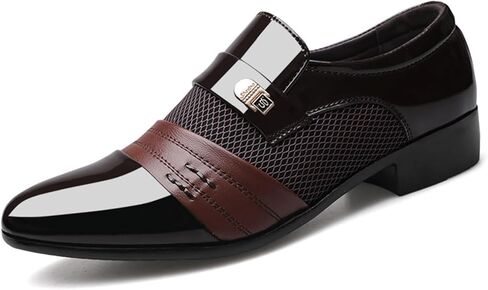 Men's Patent Leather Cap Toe Mesh Slip on Dress Loafers Formal Work Business Dress Office Shoes for Male in Kuwait