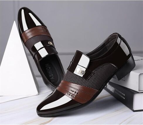 Men's Patent Leather Cap Toe Mesh Slip on Dress Loafers Formal Work Business Dress Office Shoes for Male in Kuwait