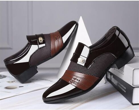 Men's Patent Leather Cap Toe Mesh Slip on Dress Loafers Formal Work Business Dress Office Shoes for Male in Kuwait
