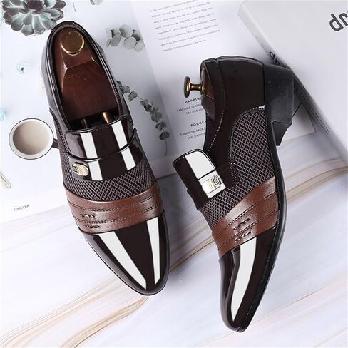 Men's Patent Leather Cap Toe Mesh Slip on Dress Loafers Formal Work Business Dress Office Shoes for Male in Kuwait