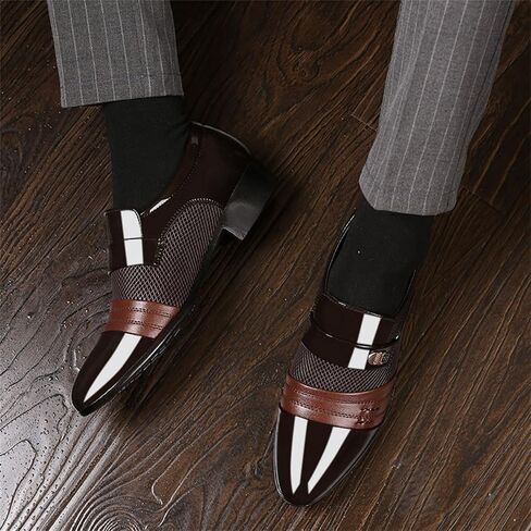 Men's Patent Leather Cap Toe Mesh Slip on Dress Loafers Formal Work Business Dress Office Shoes for Male in Kuwait