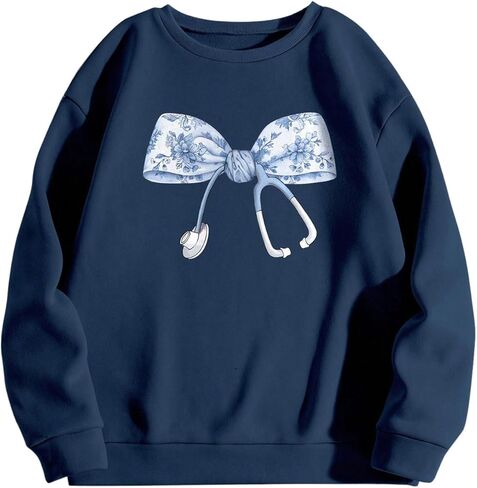 Soly Hux Women's Cute Bow Print Crew Deart Sweatshirt Long Longe Sourd in Saudi Arabia