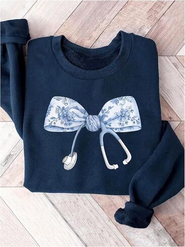 Soly Hux Women's Cute Bow Print Crew Deart Sweatshirt Long Longe Sourd in Saudi Arabia