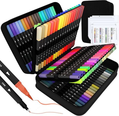 36 Dual Brush Marker Pens, 36 Colors Art Marker Set with Brush Tip and Fineliner Tip for Kids Adults Coloring Books, Aesthetic School Art Supplies No Bleeding in Kuwait